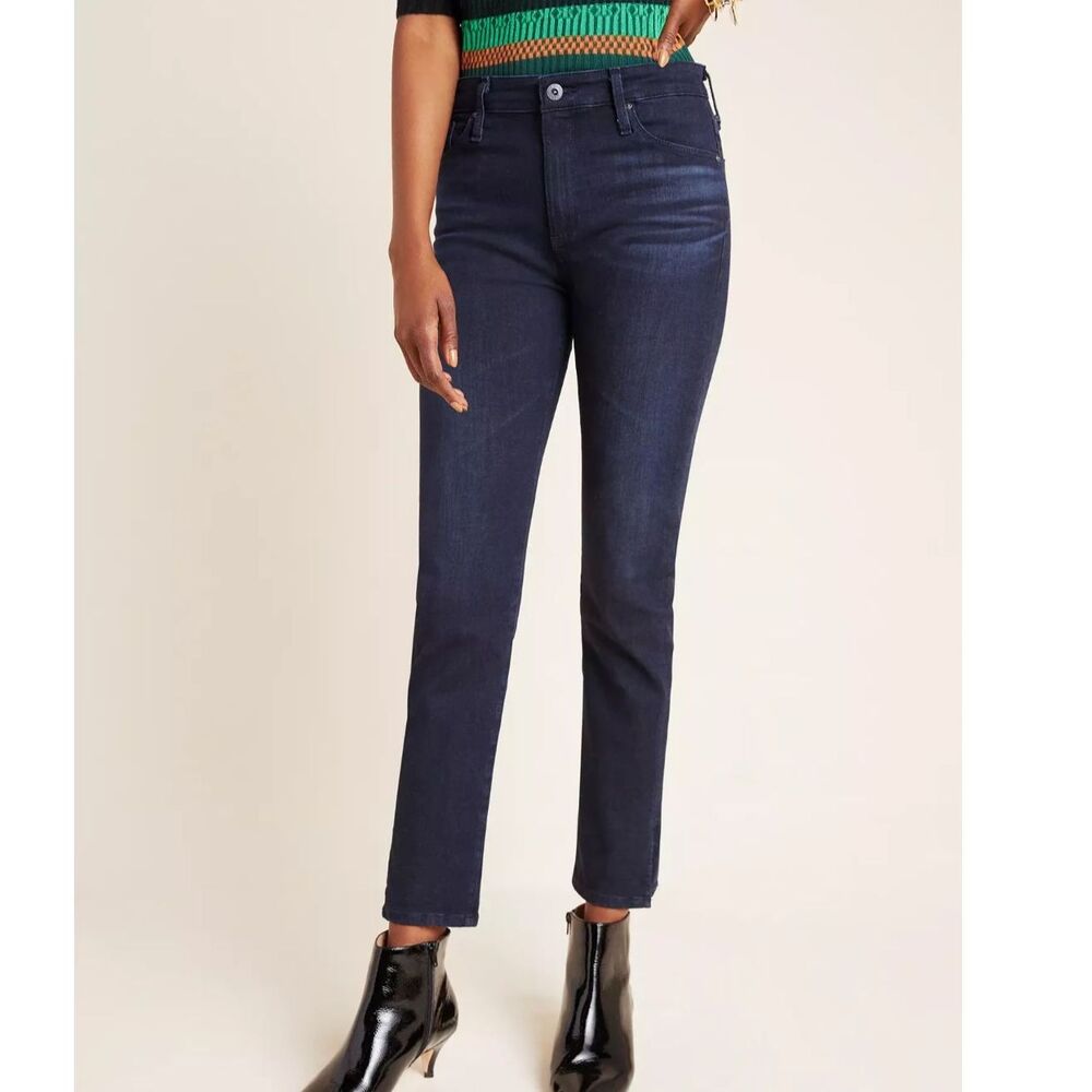 ANTHROPOLOGIE AG The Stevie High Rise Slim Straight Ankle Dark Wash Jeans 28